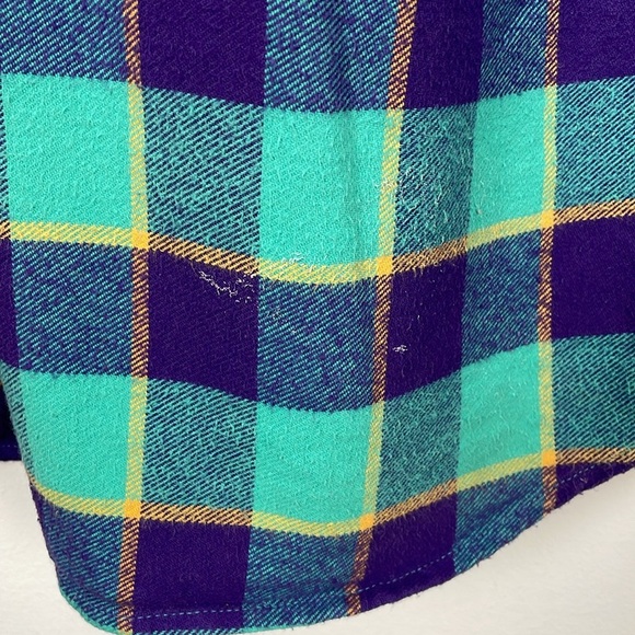 OBEY Mens Medium Plaid Green Purple Button Down Shirt One Pocket Casual Shirt - Picture 7 of 10